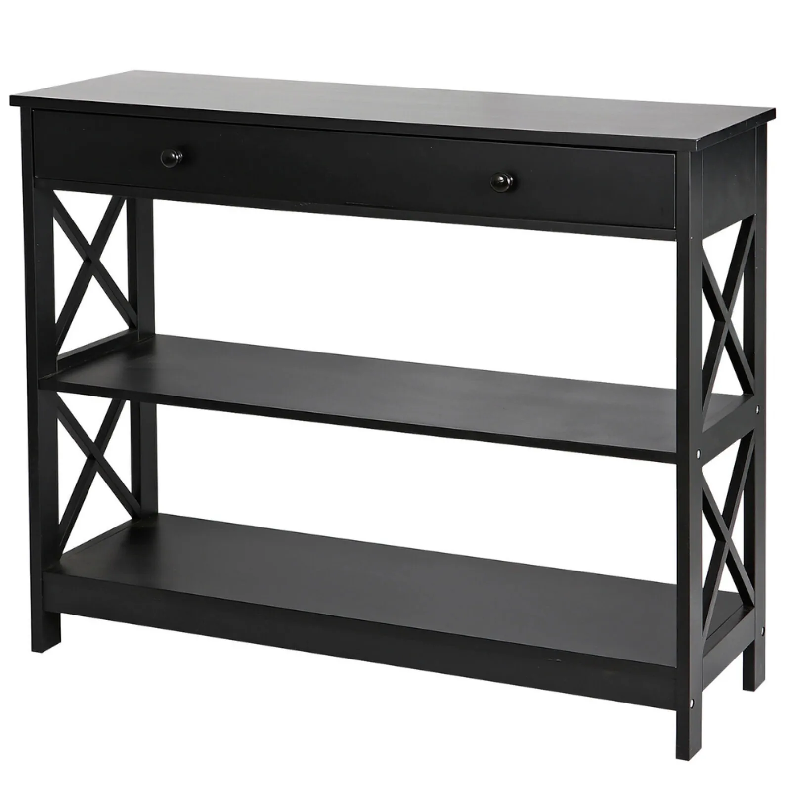 3 Tiers Console Table w/Drawer Sofa Table Hallway Durable Storage Shelf Black United States