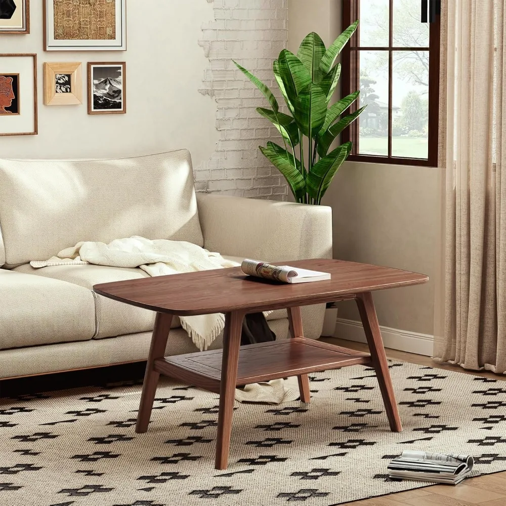 طاولة قهوة معاصرة من خشب البلوط على مستوىين مع مساحة تخزين مزدوجة لمساحات المعيشة وغرفة النوم #2