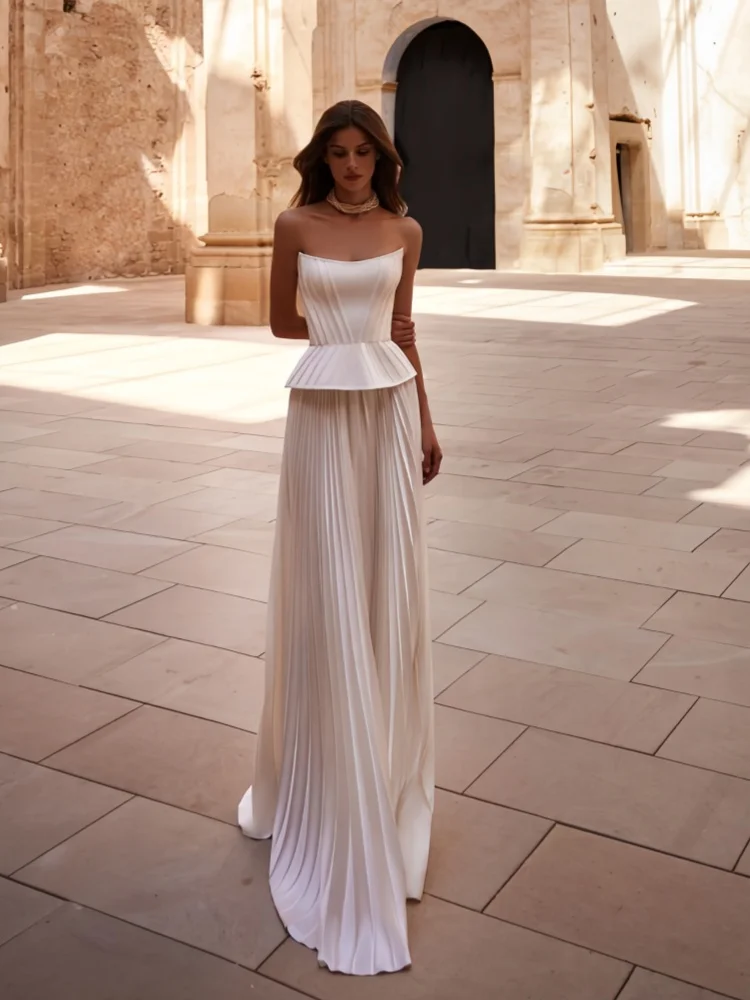 

Elegant Wedding Dresses Pleated Unique Evening Gowns White Party Dresses Model Clothing Women's Wear Bridesmaid Dresses