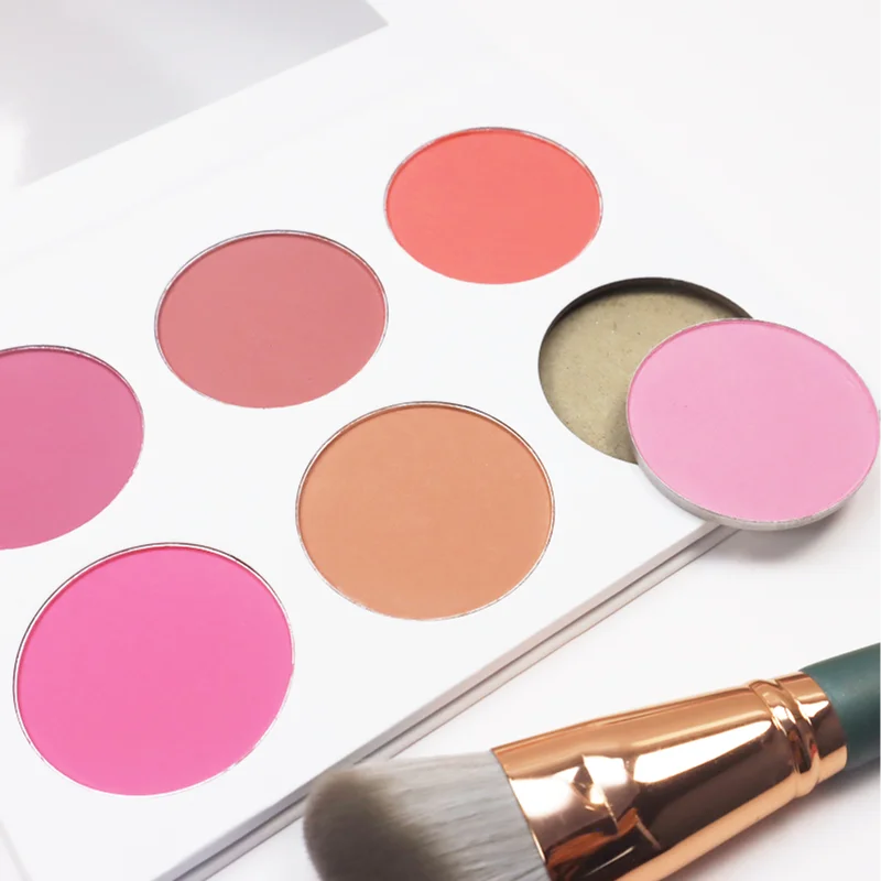 Round Hole 6-Color Highlight/Blush/Contour Powder White Plate DIY Private Label Pigment Long Lasting Natural Custom Logo Makeup