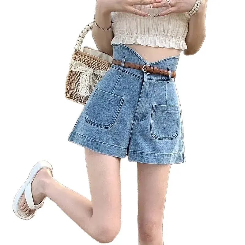 Women's Blue Denim Shorts Vintage Aesthetic Korean Hight Waist Jean Shorts Harajuku Y2k Cowboy Short Pants Clothes 2024 Summer