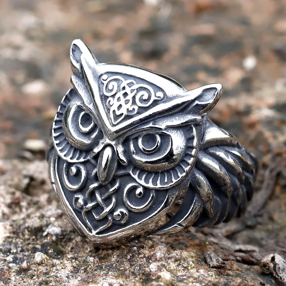 Wholesale Stainless Steel Odin Norse Anel Amulet owl head Viking animal Rings For Men Women Retro Jewelry Gift Dropshipping