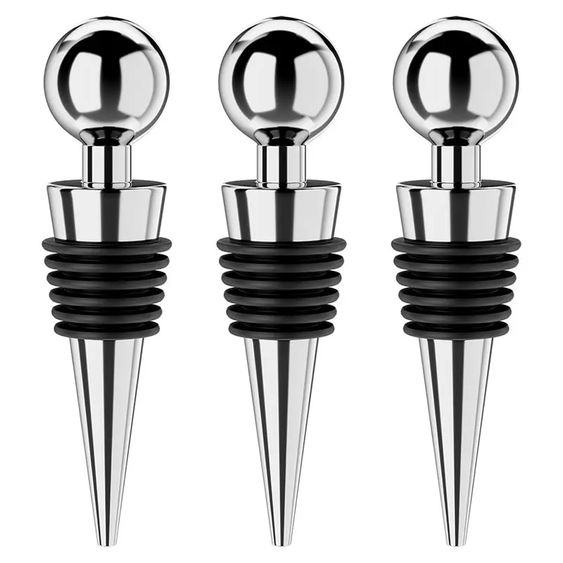 ABYN-Leakproof Fresh-Keeping Silicone Wine Stoppers(3-Pack), Silver Design For Standard Bottle Compatibility Vacuum