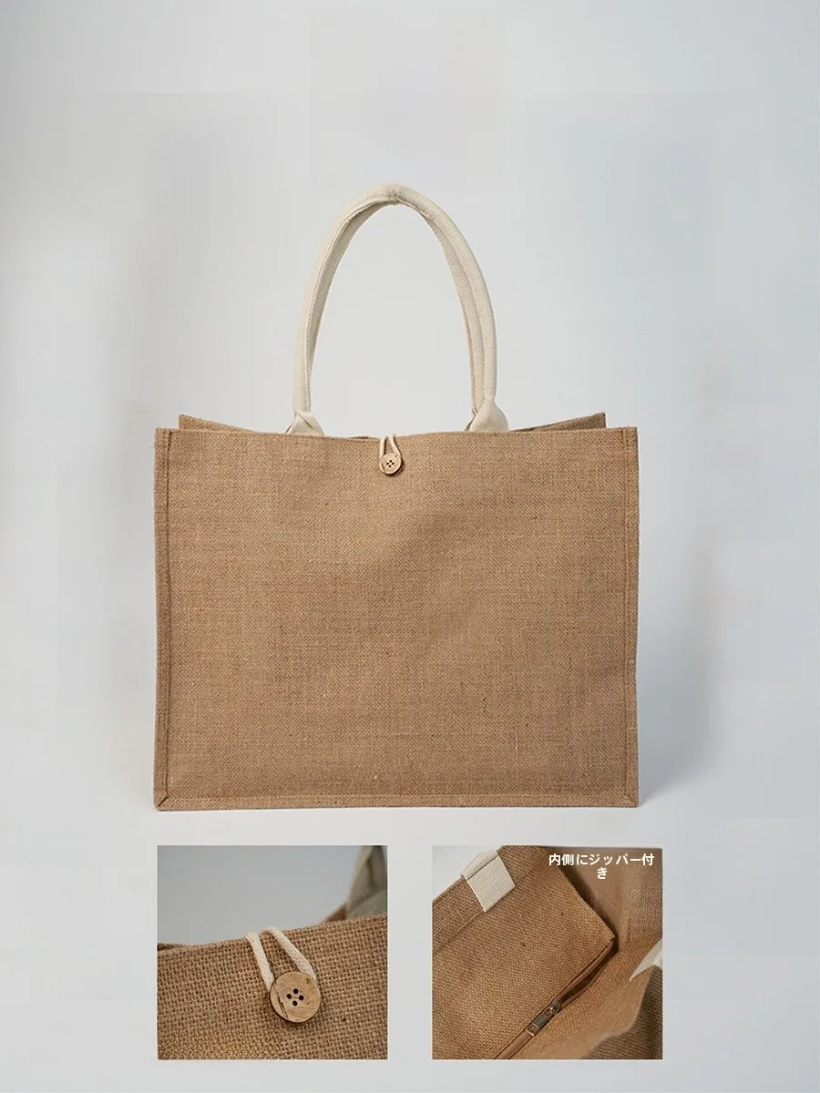 

Thiened Yellow Linen Handbag Storage Bag op Bag New Model with Zipper Bule Strap No Label Upade Version Handy Bag