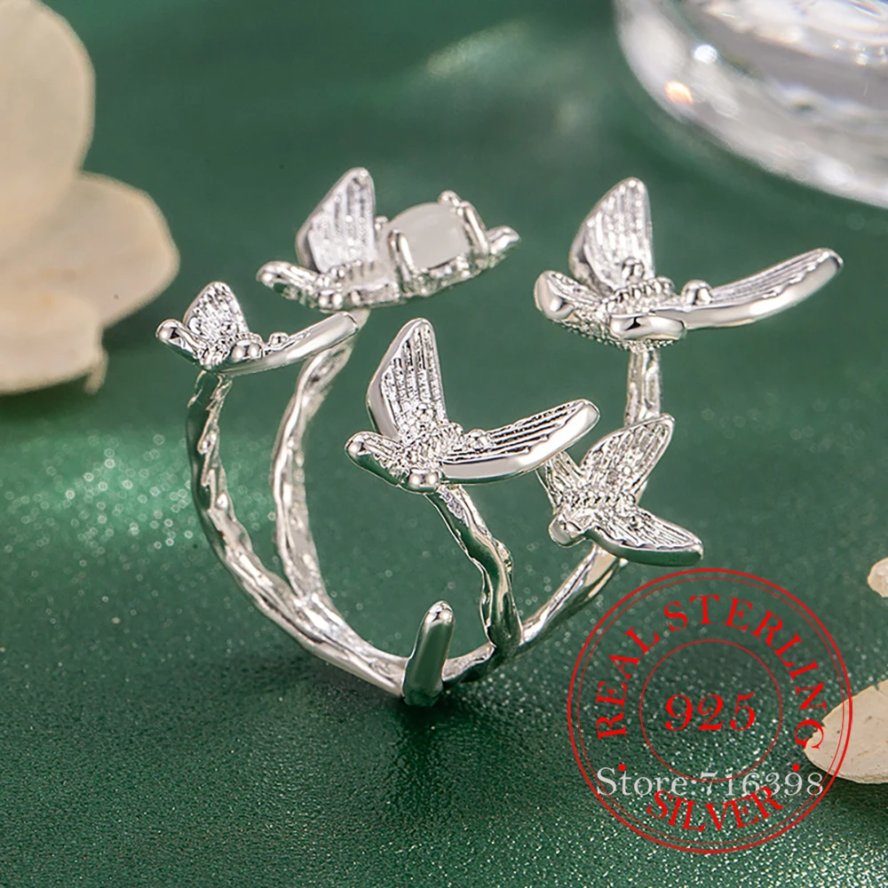 

925 Sterling Silver Jewelry Cute Butterfly Adjustable Finger Rings for Women Wedding Party Jewelry For Girls Friend Gift