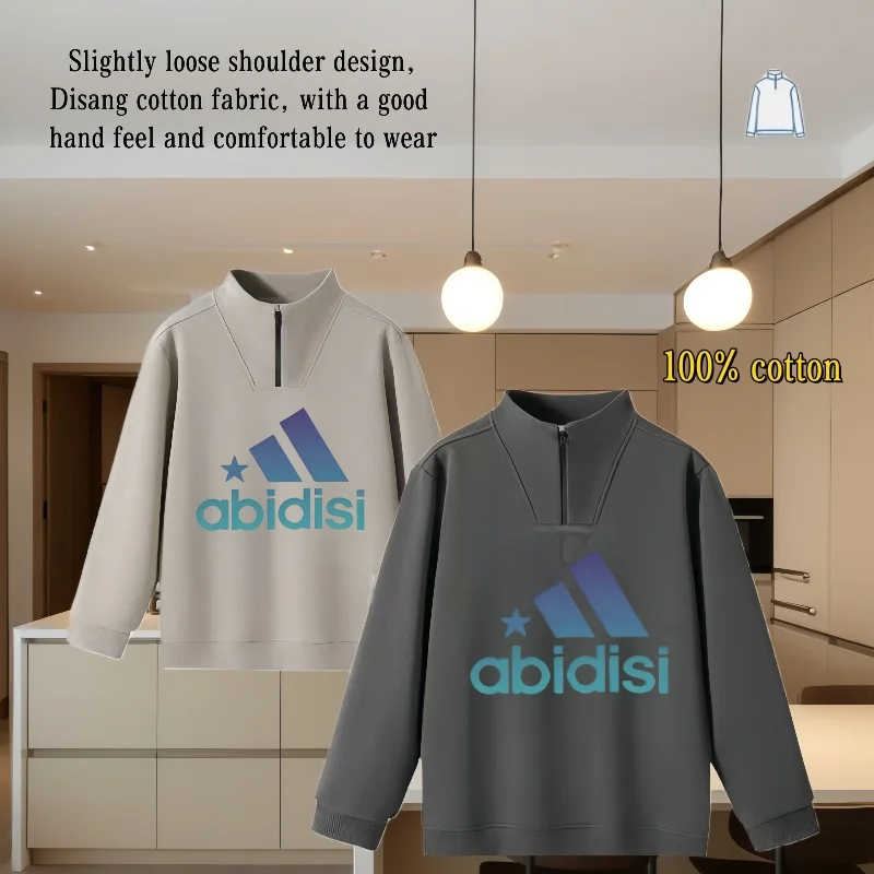 American-Style Autumn and Winter Pure Cotton Half-Zip Sweatshirt, Couple's Casual Sports Top