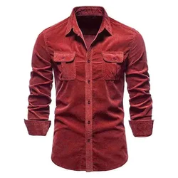 New Men Long Sleeve Shirts Casual Cotton Shirt High Quality Solid Color Corduroy shirt Brand Clothing Male Blouses Shirt jacket