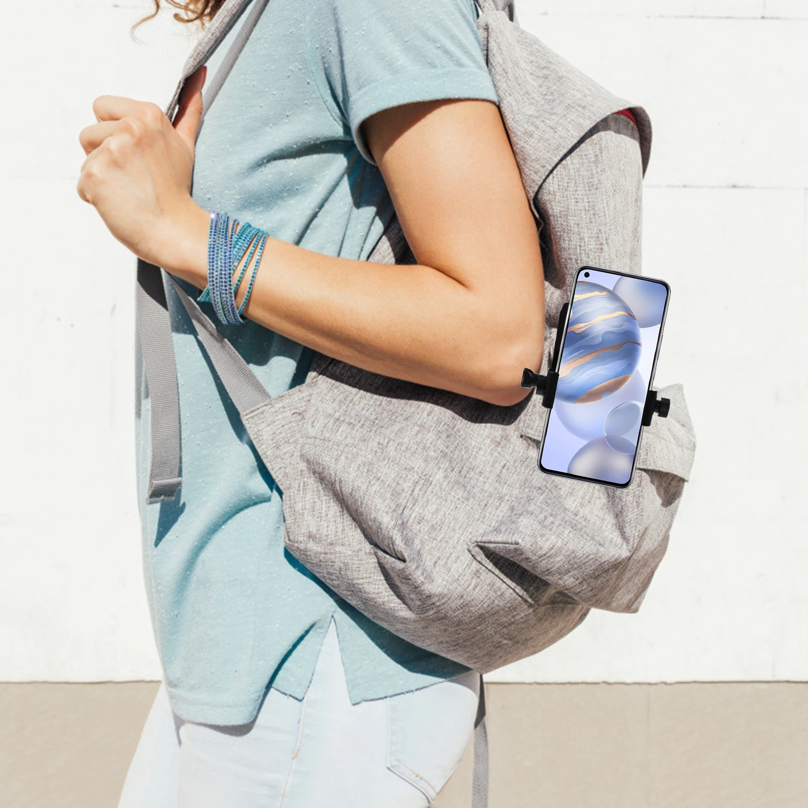 

360 Degree Rotary Backpack Clamp Phone Supporter Mount Metal St Cellphone Holder Anti Slide Strap Clip Practical Travel