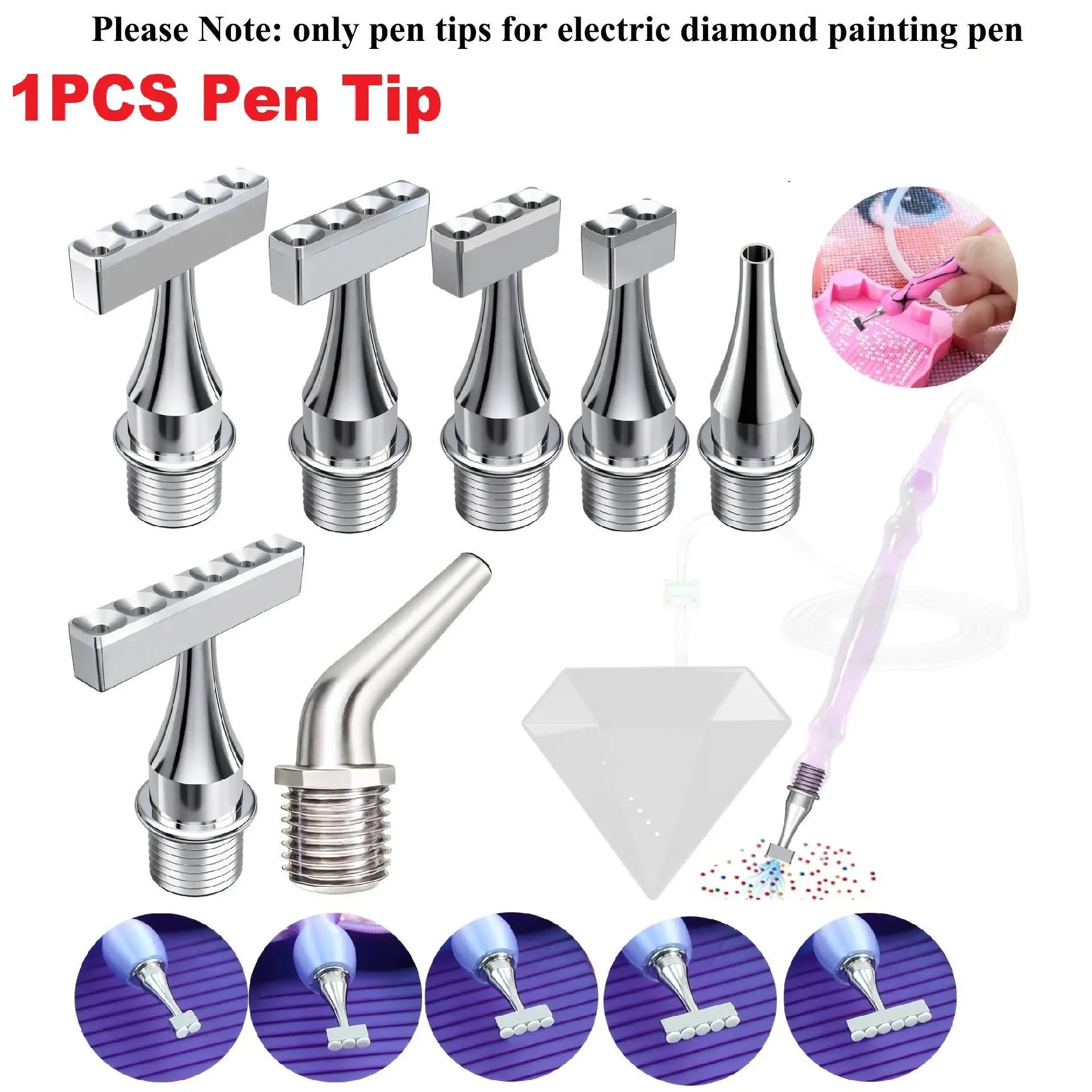 Sold Individually/Model Options Available, Stainless Steel Screw-On Multifunctional Vacuum Diamond Painting Pen Replacement Head Set, Hollow Replacement Diamond Painting Pen Heads (1/2/3/4/5/6/Bent Tip)