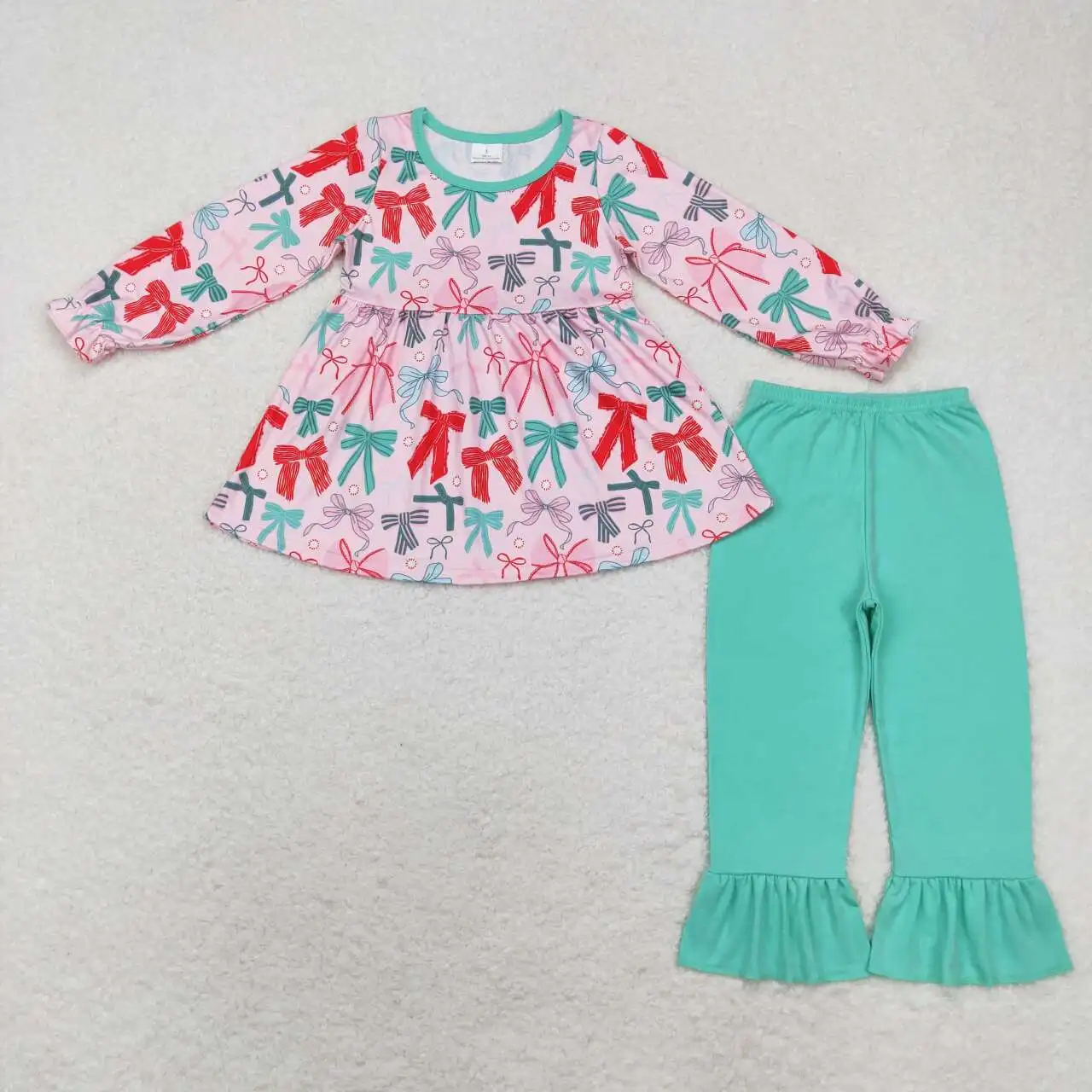 Boutique wholesale Toddler girls blue bow outfits Clothing Kids long Sleeves leggings Sets Children hot sale winter clothes