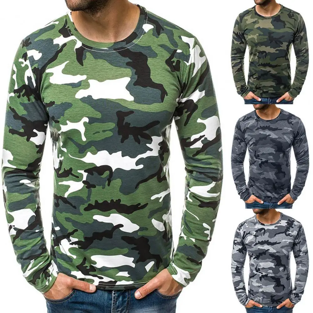 Top Men Round Neck T-shirt Male Pullover Slim Long Sleeve Camouflage T-shirts Base Autumn Tees T-shirts футболка мужская