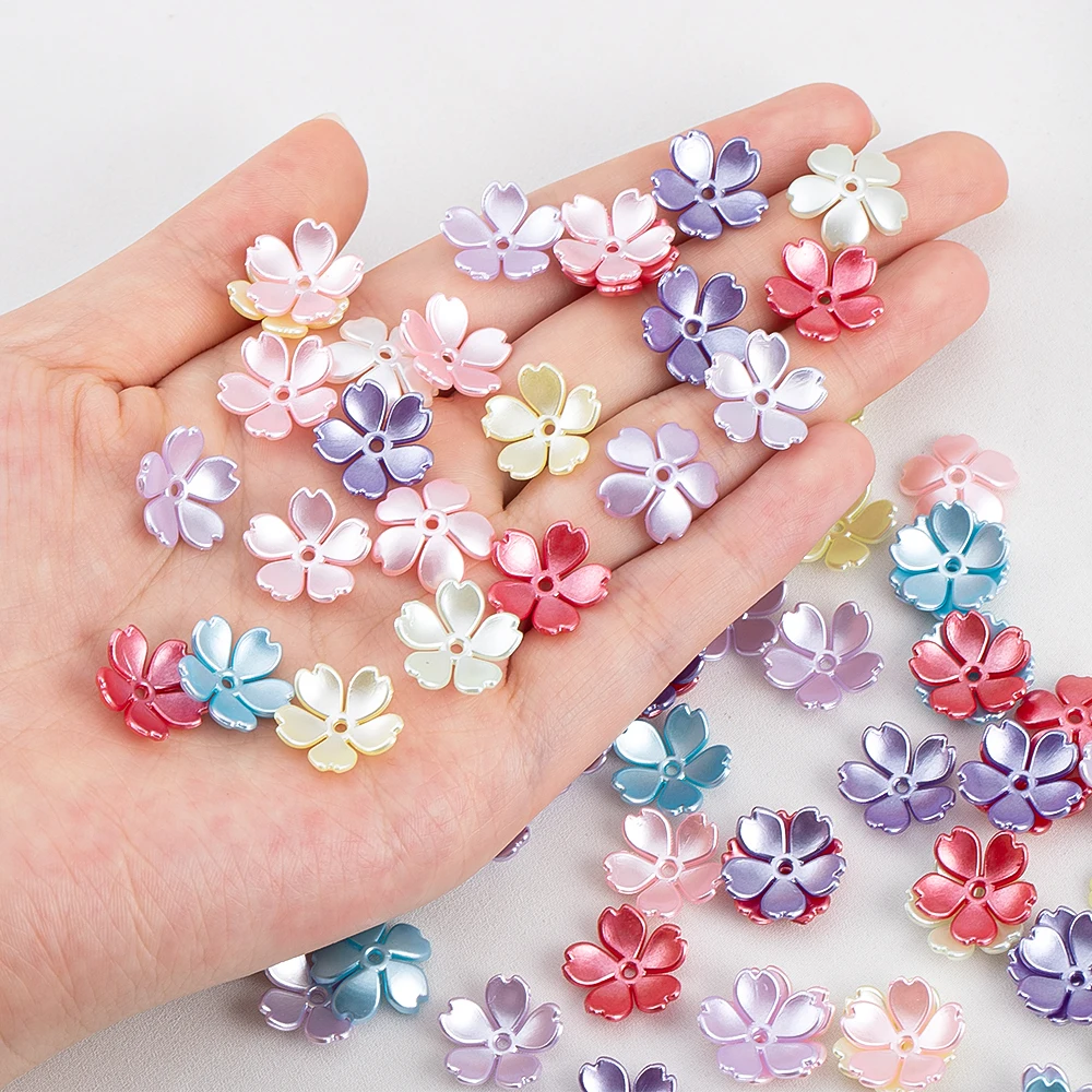 50pcs Colorful ABS Plastic Cherry Blossom Petals Loose Spacer Beads for DIY Bracelet Necklace Jewelry Making Materials
