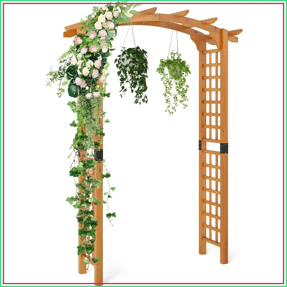 Giantex 7.5FT Wood Garden Arbor Trellis Outdoor Wedding Arch for Climbing Plants Yard Party Decoration