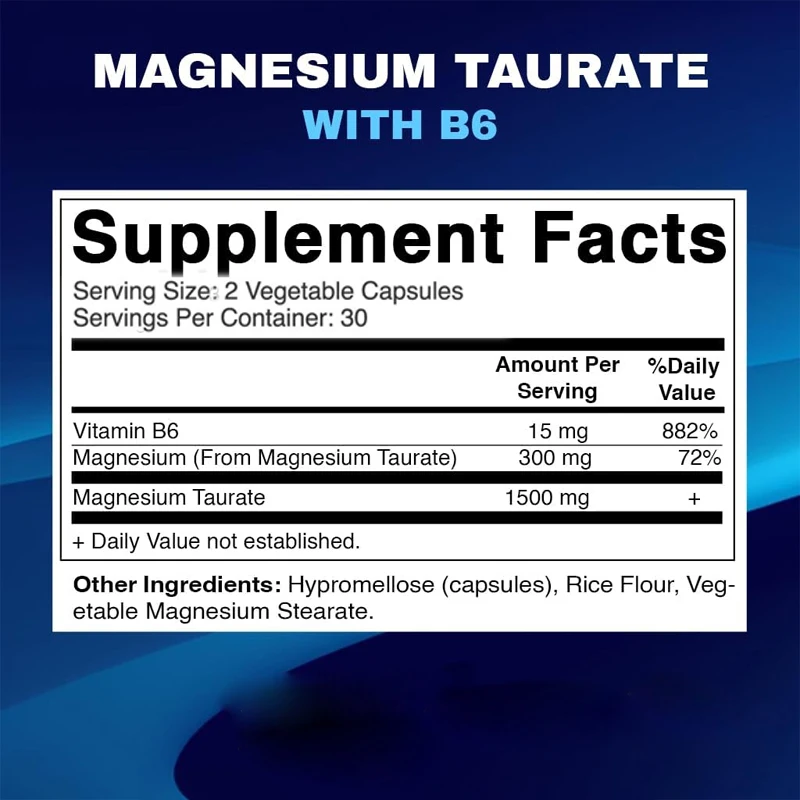 Vitamin Taurine Magnesium 1500mg per serving, 60 capsules vegetarian capsules support muscle, joint, and heart health