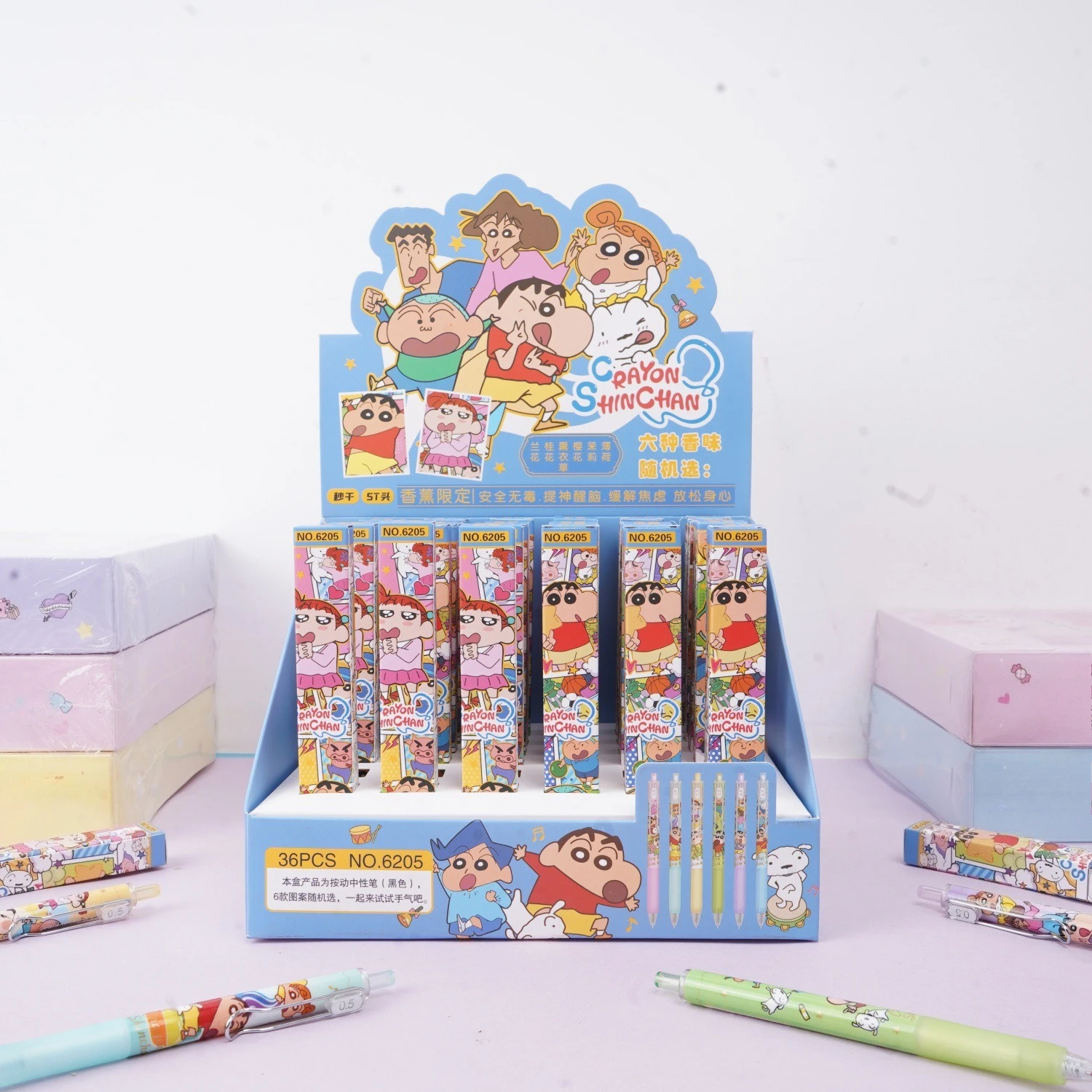 6pcs Cartoon Crayon Shin Chan Press Gel Pens Blind Box 0.5mm Balck Signature Pen Anime Stationery School Supplies Creative Gifts