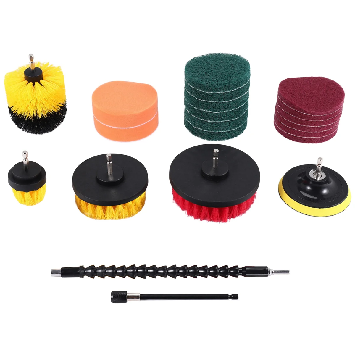 

21 Piece Drill Brush Attachments Set Scrub Pads Sponge Power Scrubber Brush with Rotate Extend Long Attachment All Purpose