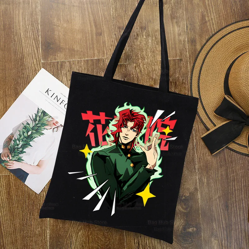 JoJo Bizarre Adventure Star Platinum Shopping Black Bags Canvas Jotaro JoJo's Tote Bag Reusable Cloth Bag Handbag Shoulder Bags