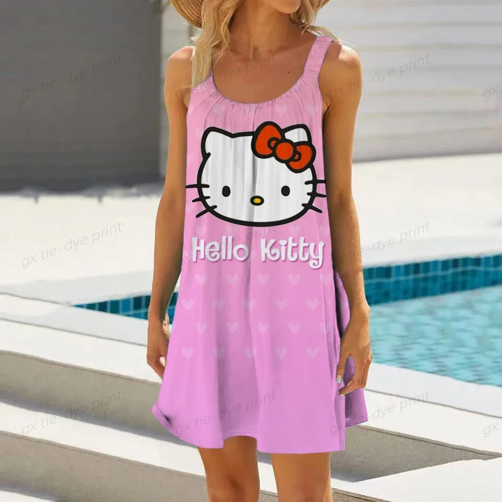 2023 Womens sleeveless Swimsuit Tops Trim Swimwear Beach Wear Swim Wear Hello Kitty Print Dress Tops Summer Swimming T Shirt