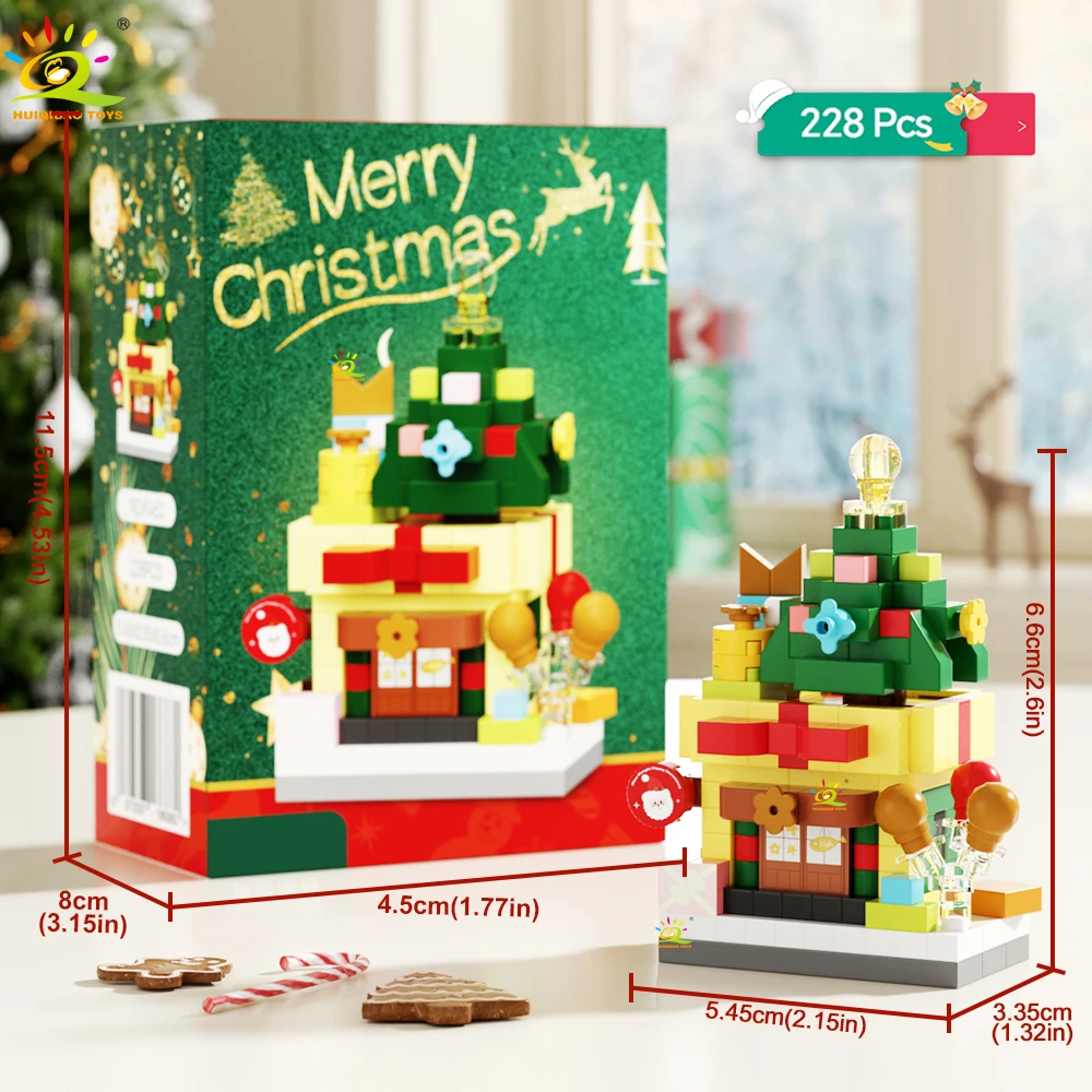 Huiqibao Moc Kerst Kerstman Huis Bouwstenen Stad Sneeuw Man Snoep Thuis Kerstboom Baksteen Set Speelgoed Voor Kinderen Kids Gift