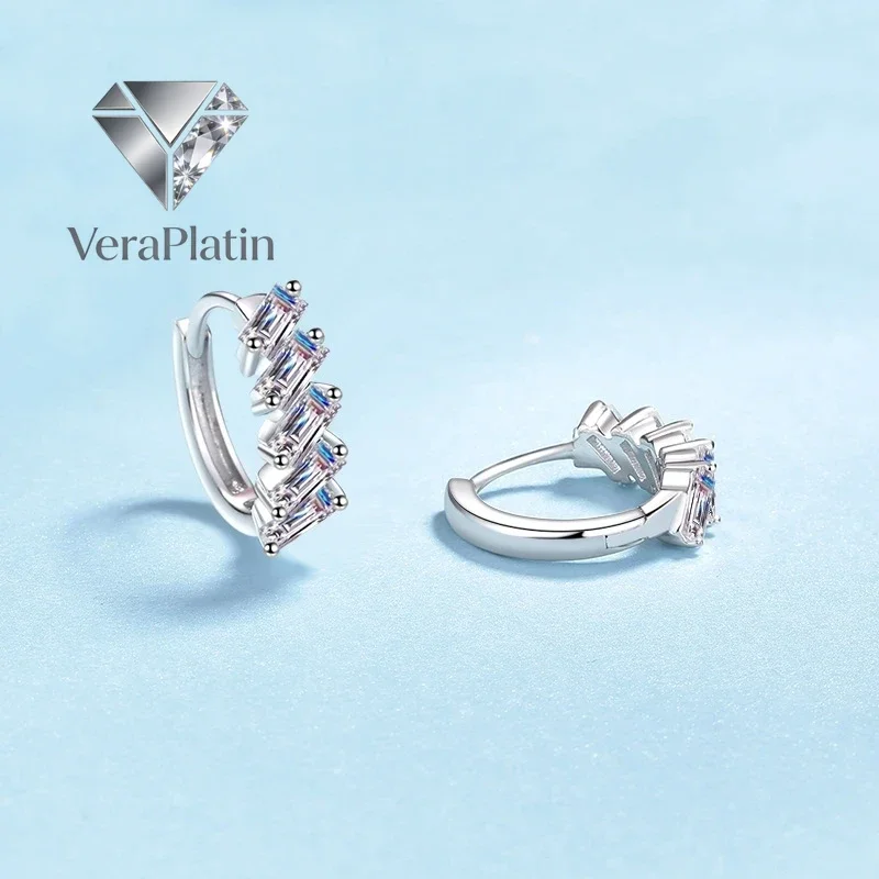 

VeraPlatin Girl Valentine's Day 18K White Gold Birthday Gift Hoop Earrings 1.5CT Moissanite Diamond Women PT950 Platinum Wedding