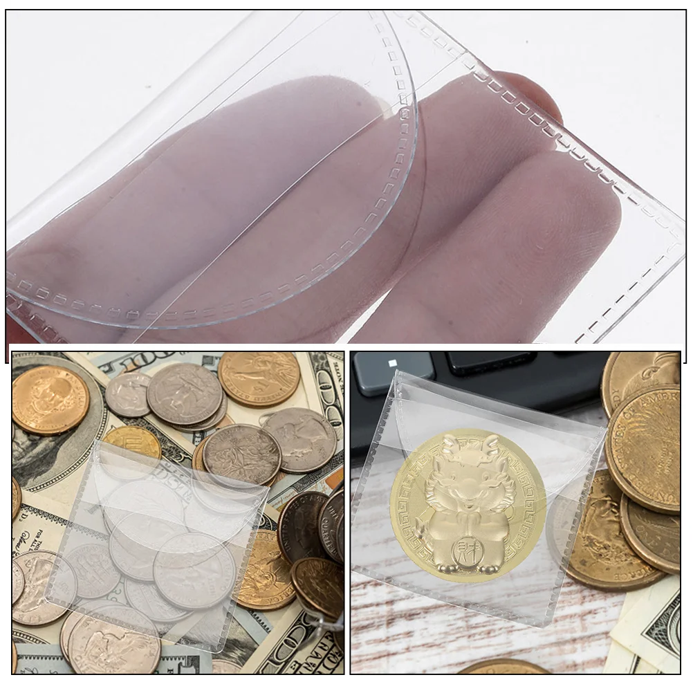 50 قطعة شارة شفافة حقيبة حامل كم دائم بولي كلوريد الفينيل عملة حامي ل التحدي التذكاري عملات كيس التخزين عملة