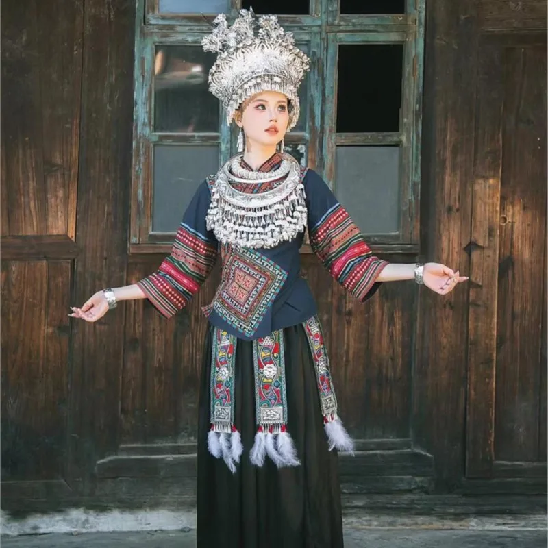 

New national costume Traditional silver headdress performance hat collar style photo photography clothing