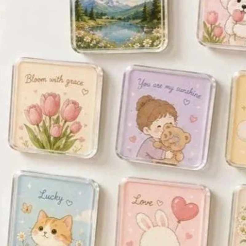 5 Sets DIY Refrigerator Magnet Transparent Acrylic Square Round With Magnetic Sheet Material Package Home Decor Gift For Kids