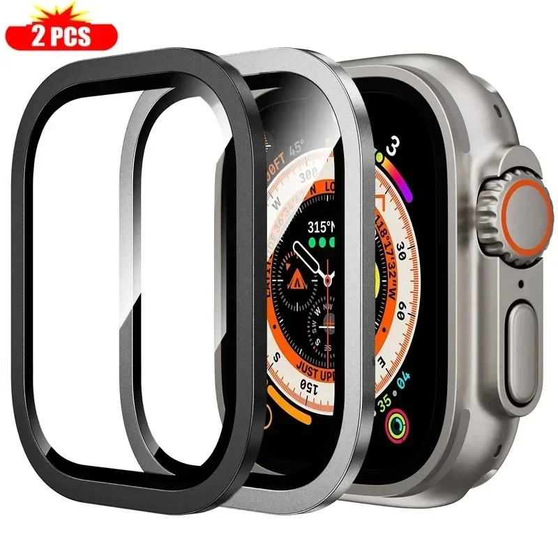 2PCS Tempered Glass for Apple Watch Ultra 49mm Titanium Metal Frame Anti-Scratch film Ultra 2 49 mm Screen Protector Accessories