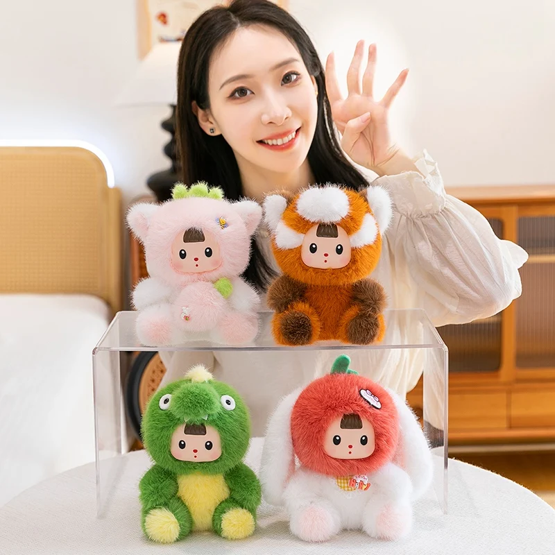 17cm Soft Vinyl Face Plush Little Dinosaur Tomato Rabbit Raccoon & Strawberry Doll Cute Cartoon Animal Stuffed Toy