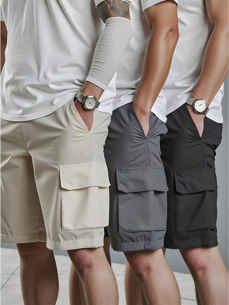 

Mens Summer Casual Solid Color Cargo Shorts Pack Of 3
