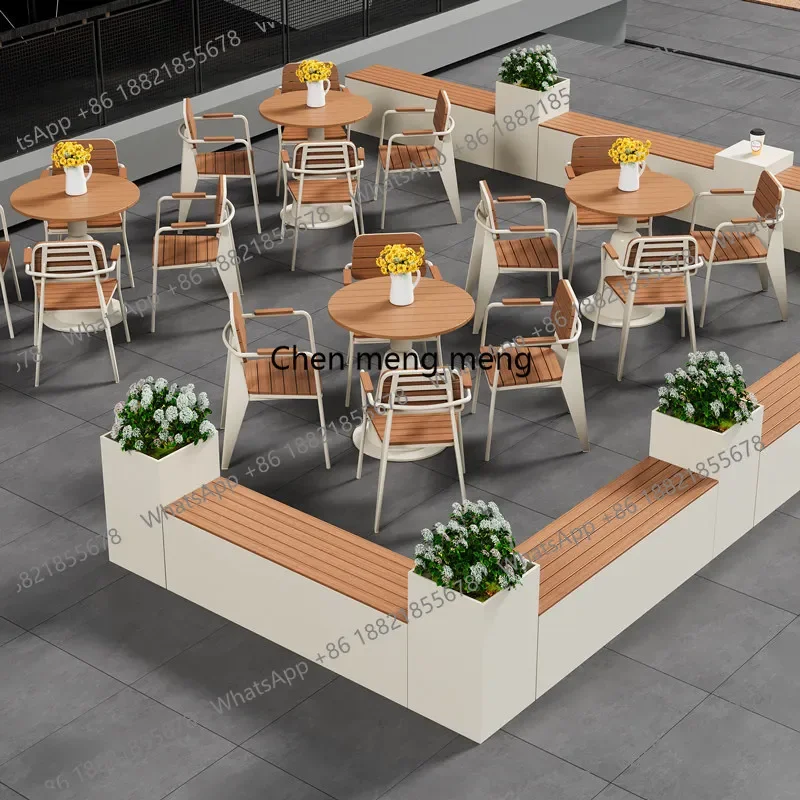 Open-air waterproof and sun-protected outdoor table and chair combination outdoor leisure area small round table coffee shop E13