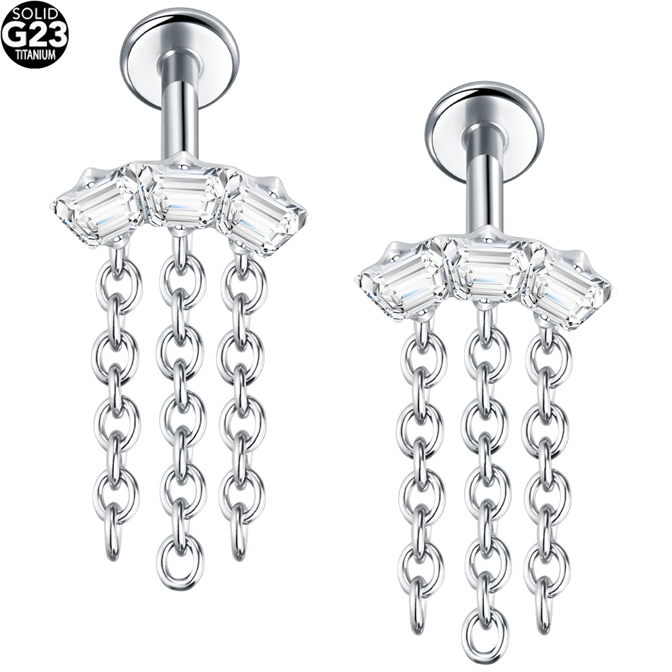 1/5PCS Titanium Tassel Hammer Lip Ring Labret Internally Threaded Climber Earring Helix Cartilage Tragus Flat Back Piercings 16G