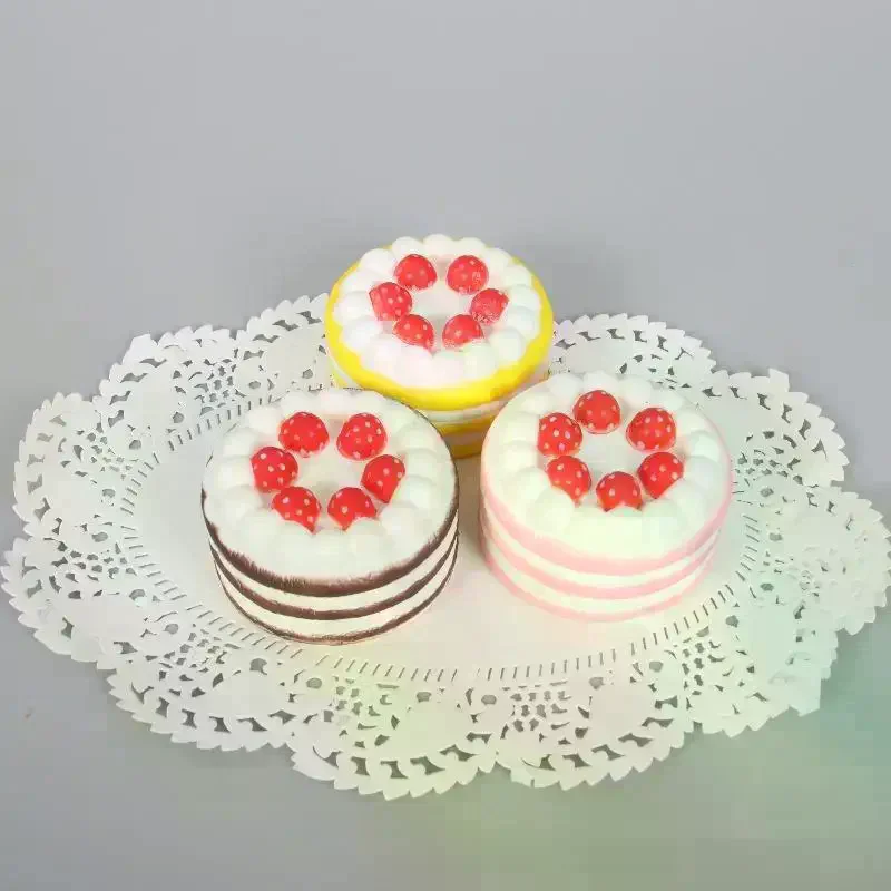 Strawberry Birthday Cake  PU Slow Rising Pocket Squeeze Toy Portable Stress Reliever for Travel Kids Adults Daily Use
