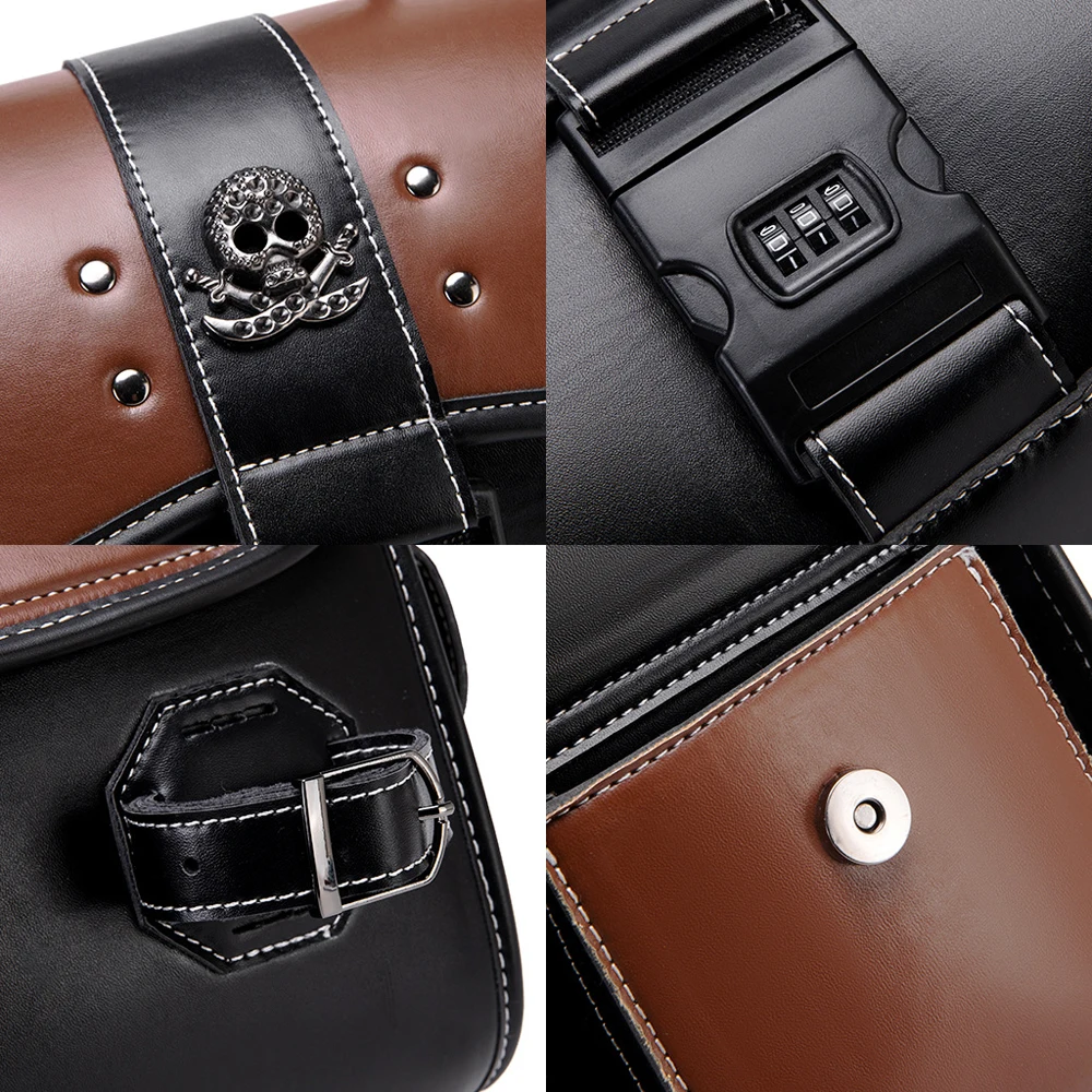 SHELKSBAG Universal Motorcycle Bag Punk Retro Handlebar Front Fork Tool Bags with Combination Lock Motorbike Luggage Accessories