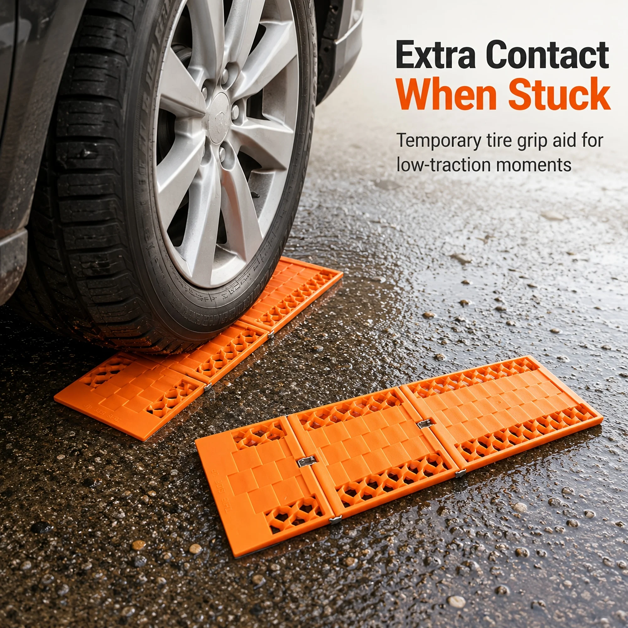 2pcs Foldable Auto Traction Mats Portable Pp Anti-skid Tire Grip Aid Emergency Roadside Traction Pads For Cars Off Road Vehicles