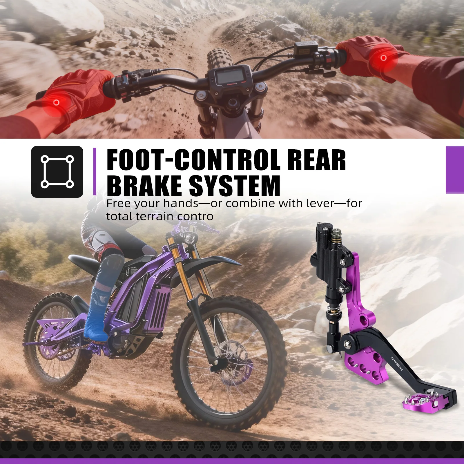NICECNC Hydraulic Rear Foot Brake Footrest Foot Pegs Support Brace Assembly For 2017-2024 Surron Light Bee X S Segway X160 X260