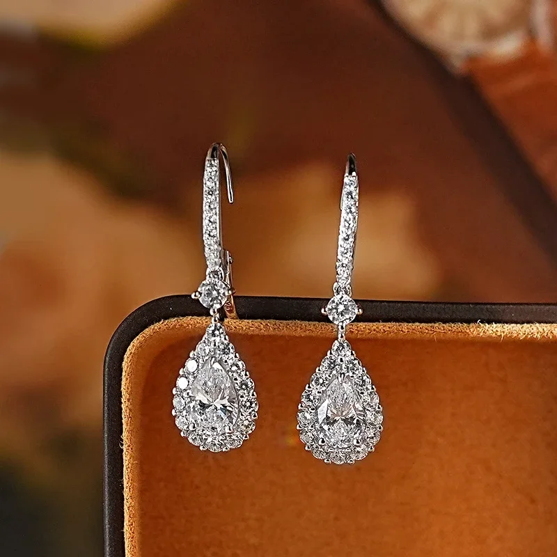 925 Sparkling Earrings, Light Luxury, Sweet Water Drop Inlaid with High Carbon Diamond, Unique, Versatile, Elegant and Simple