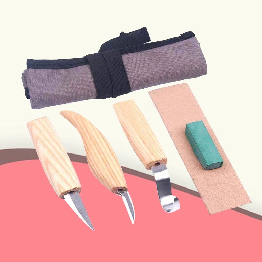 

5pcs Wood Carving Tool Set Sharp Hardwood Handle Chisels For Woodworking Diy With Belt Polishing Compound Wood Gouge