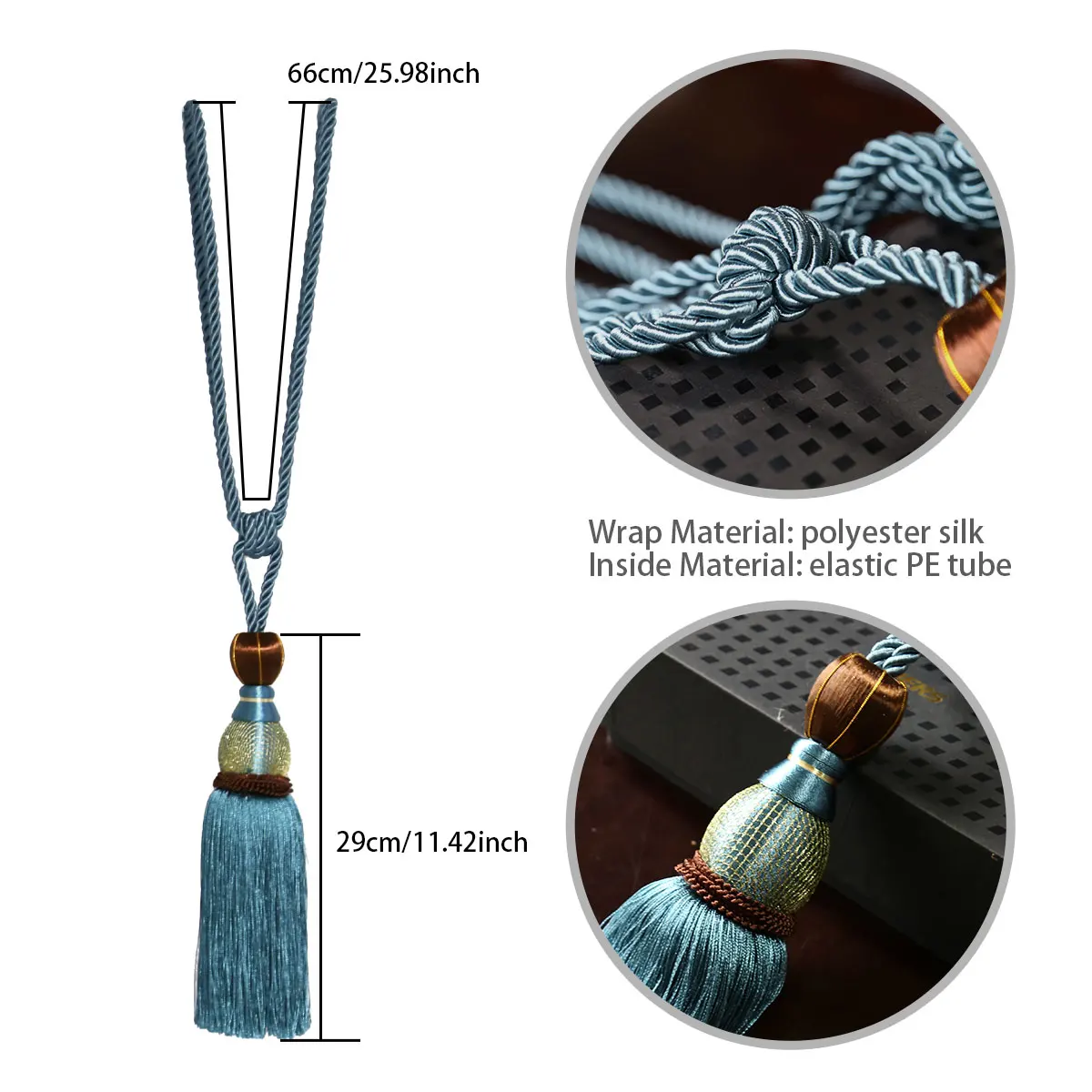 2Pc Luxury Curtain Tieback with Long Tassel Woven Rope Curtain Holdback for Living Room Bedroom Home Decor