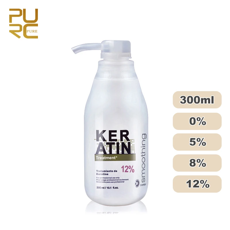 PURC Brazilian Keratin Hair Treatment Formalin Curly Hair Straightening Smoothing Product 0% 5% 8% 12% 300ml