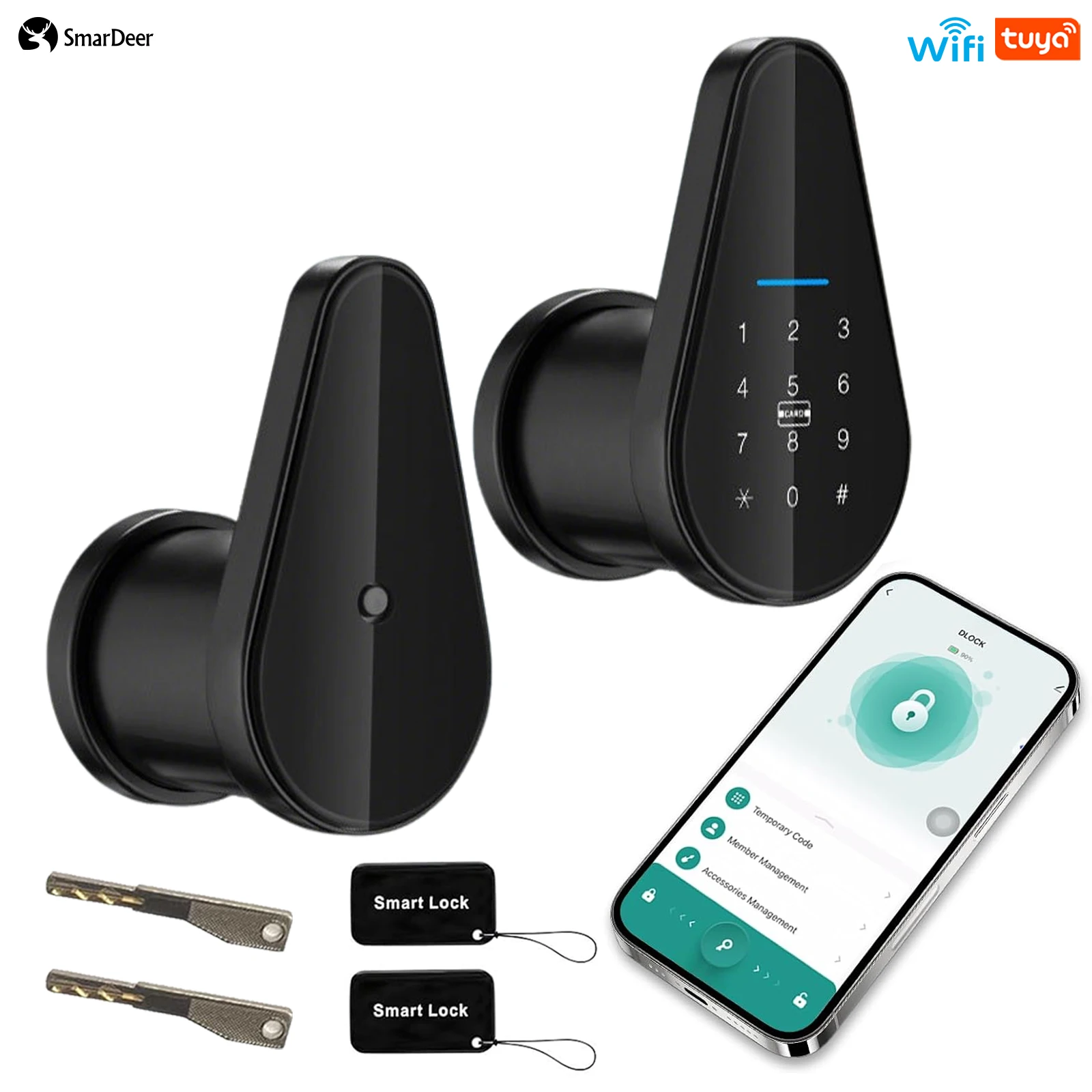 

Умный дверной замок Tuya с Wi-Fi, электронный замок без ключа с функцией распознавания отпечатков пальцев, пароля, карты и физического ключа, для дома и квартиры.