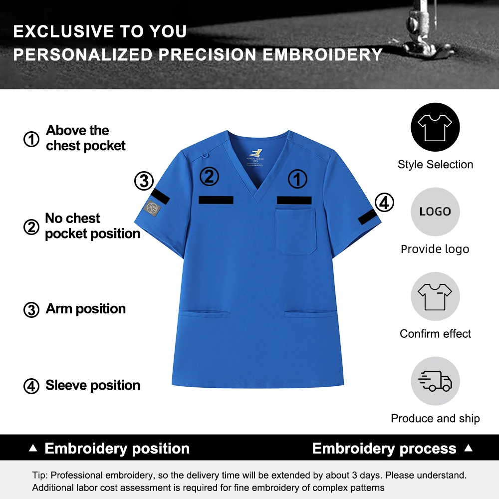 

Women Scrubs Uniforms V-neck Top Customized LOGO Professional Embroidery Support Customization Of First And Last Name Letters