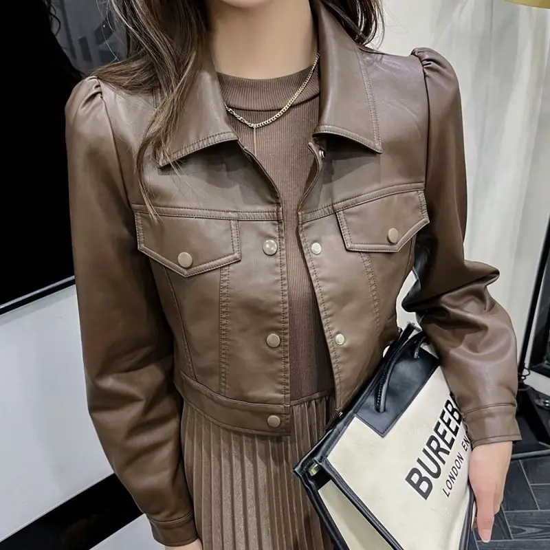 2023 Spring and Autumn New Leather Coat+Elastic Dress Set for Women Autumn Pleated Skirt Two Piece Set for Women