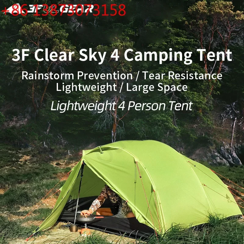 3F UL GEAR QingKong 4 Camping Tent Ultralight Portable 15D/210T Large Space 3/4 Season 4 People Tent Outdoor Travel Hiking Tents