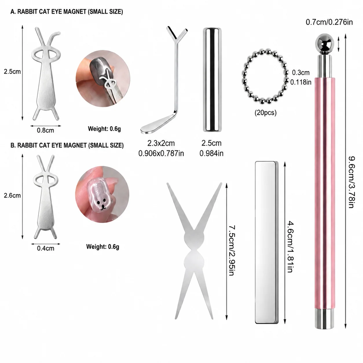8pcs Cat Eye Nail Magnet Tool Set, Y-shaped Cat Eye Magnet Magnets Nail Magnet Stick Cat Eye Gel Polish Magnets Tools Manicure