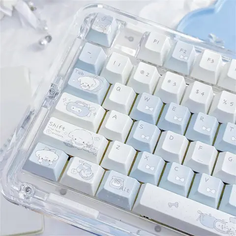 Blue Pink Dog Apple Cherry Profile PBT Keycaps 143 Keys Cute Cartoon Kawaii Girlish Keycap Set for Mechanical Keyboard