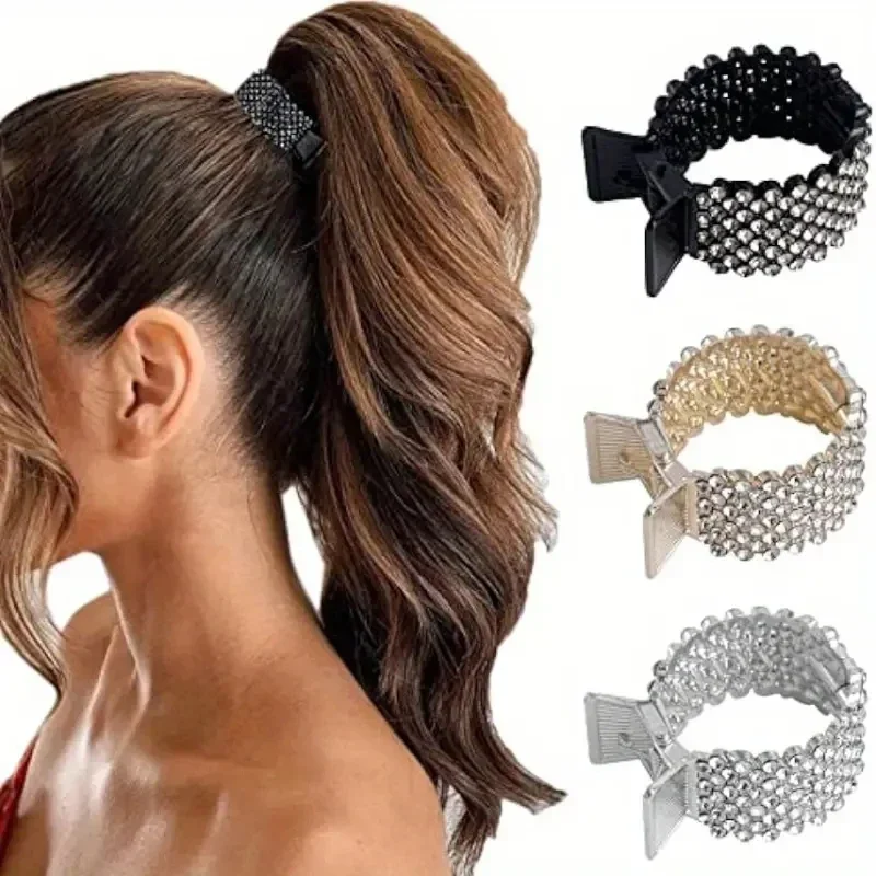 1pc Elegant Sparkling Rhinestone Decorative Hair Grab Clips Non Slip Ponytail Holders Trendy Hair Styling Accessories For Women