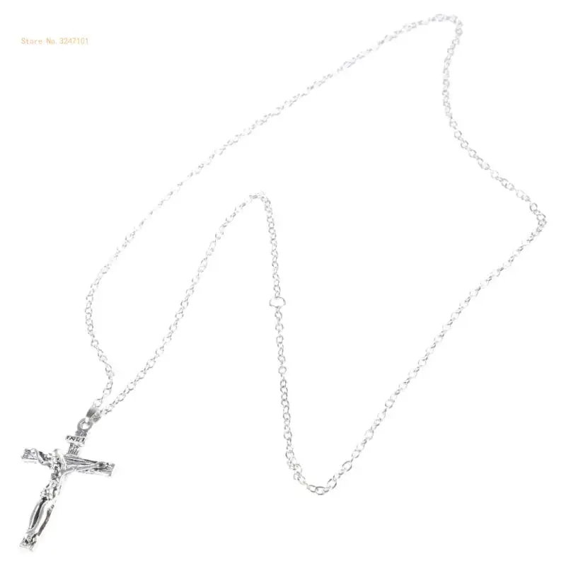 Christian Jesus for Cross Necklace with Chain Metal Christ Crucifix Pendant Jewe Dropship