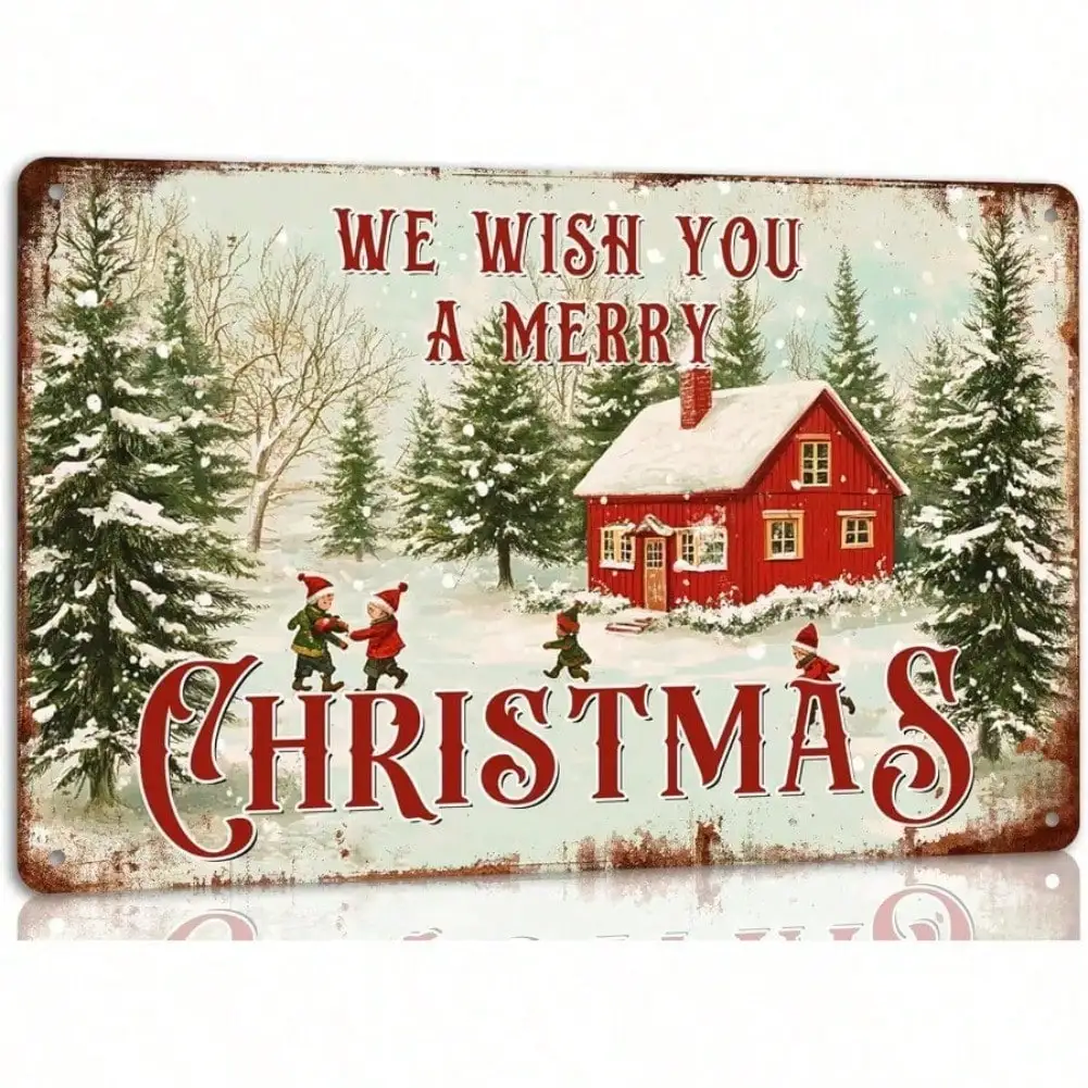 We You A Merry Christmas Metallblechschild Vintage Urlaub Wandkunst Dekor