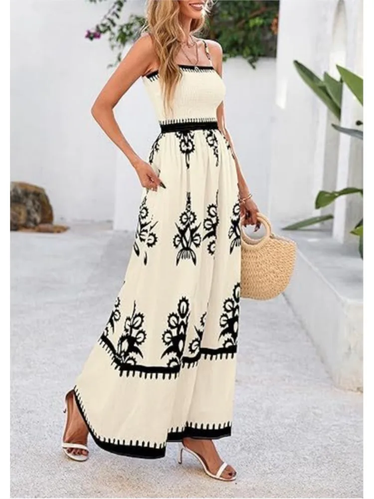 

Summer Fashion Sexy Halter Beach Holiday Dresses For Women's Casual Print Elasticated Chest Simple Elegant Female Party Dress